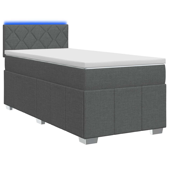 Box Spring Seng med Madras og LED Mørkegrå 90 x 190 cm Stof