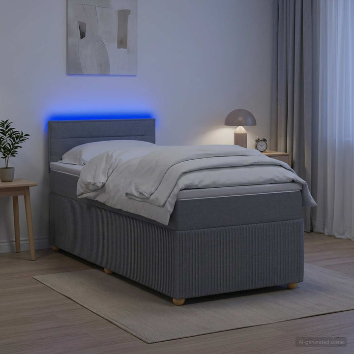 Boxmadras med topmadras med hovedgærde Lysegrå 80 x 200 cm Stof