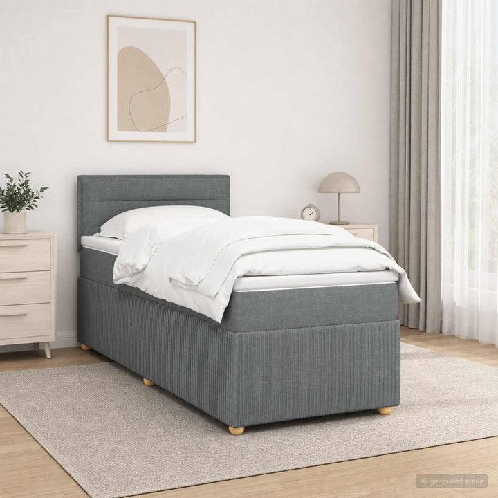 Boxmadras med topmadras Mørkegrå 90 x 190 cm Stof
