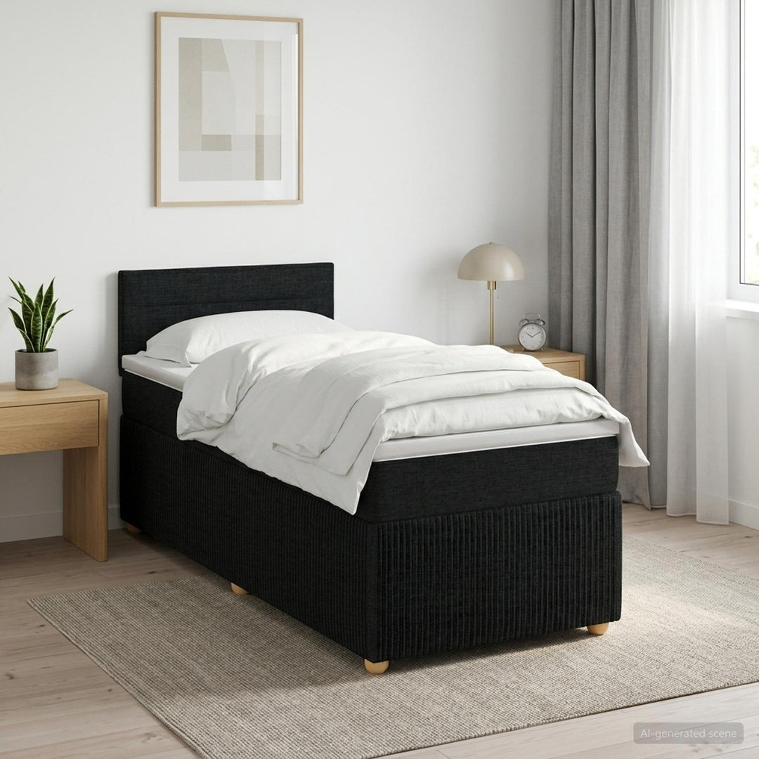 Boxmadras med topmadras med hovedgærde Sort 100 x 200 cm Stof