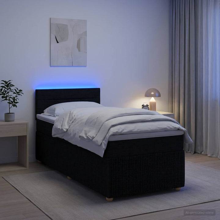 Boxmadras med topmadras med hovedgærde Sort 90 x 190 cm Stof
