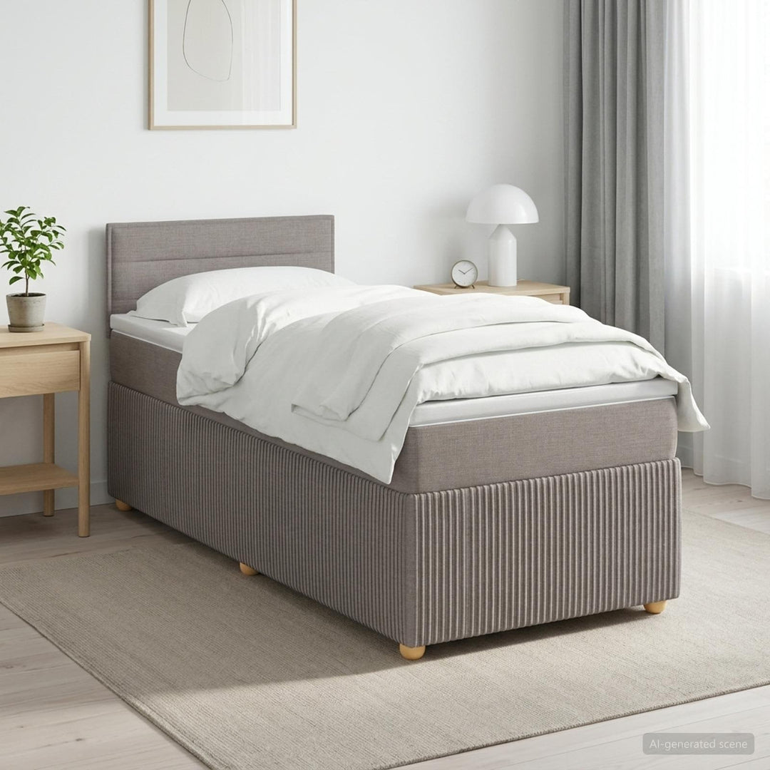 Boxmadras med topmadras med hovedgærde Gråbrun 80 x 200 cm Stof