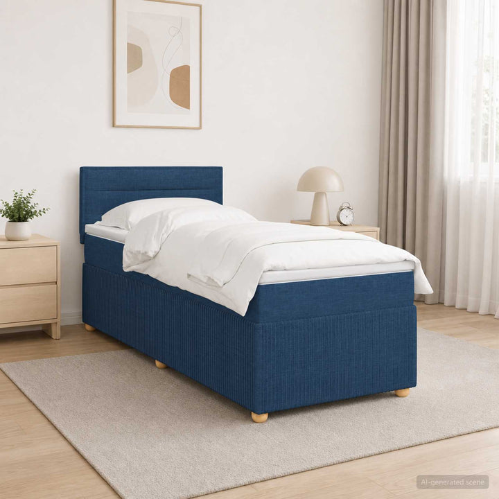 Boxmadras med topmadras med hovedgærde Blå 100 x 200 cm Stof