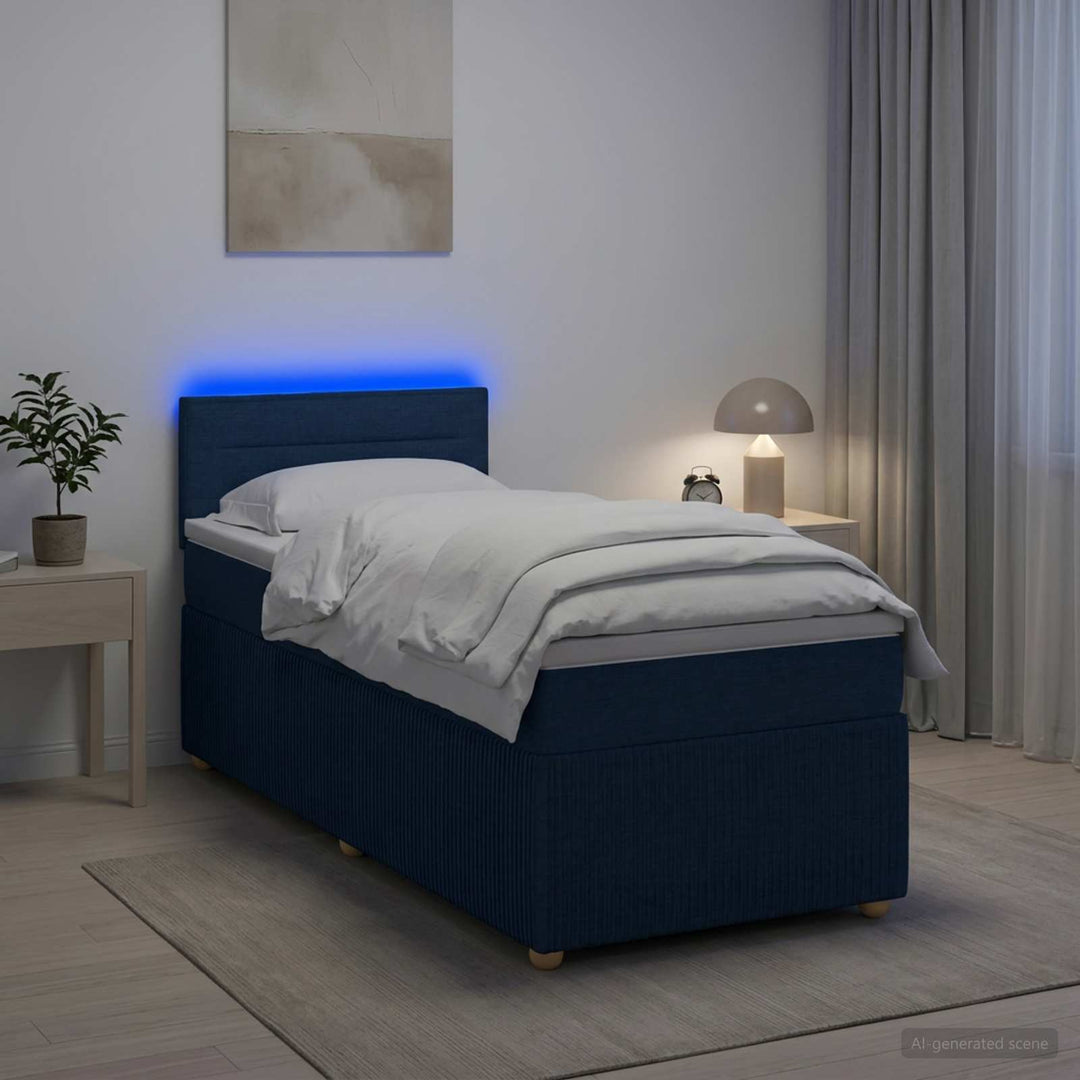 Boxmadras med topmadras med hovedgærde Blå 100 x 200 cm Stof