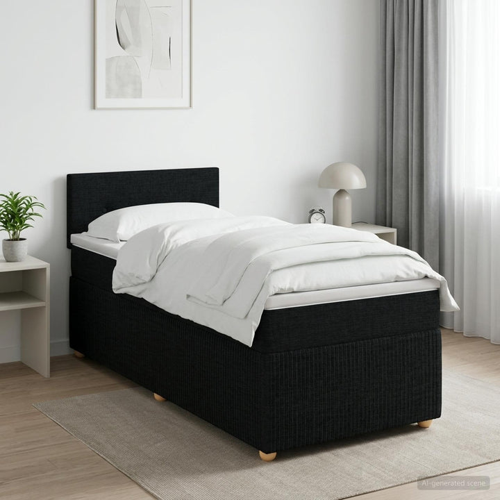 Boxmadras med topmadras med hovedgærde Sort 90 x 190 cm Stof