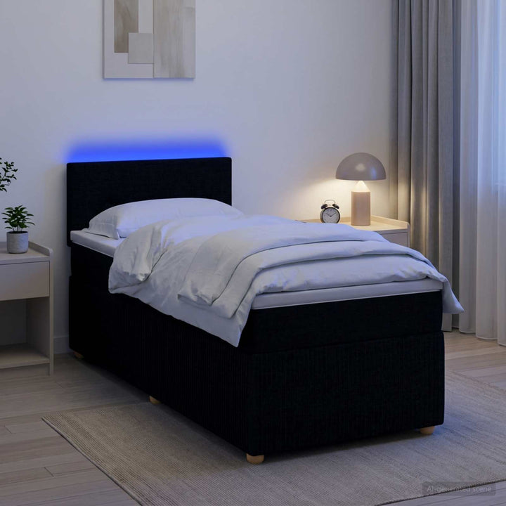 Boxmadras med topmadras med hovedgærde Sort 80 x 200 cm Stof