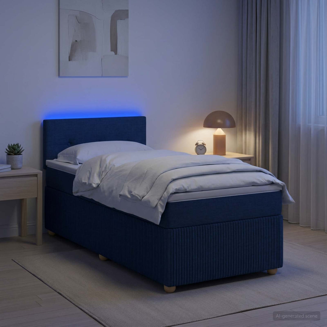 Boxmadras med topmadras med hovedgærde Blå 90 x 200 cm Stof