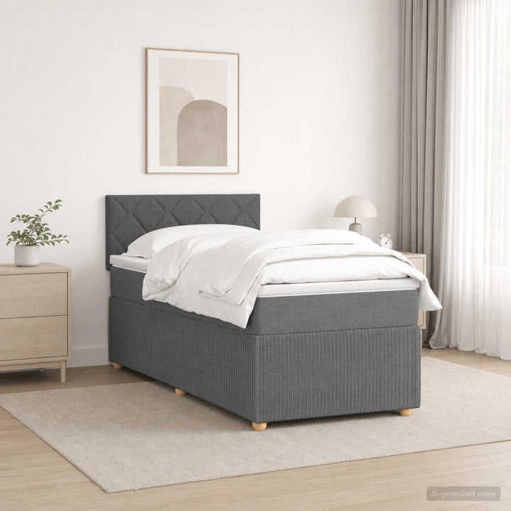 Box Spring Seng med Madras og LED Mørkegrå 90 x 190 cm Stof