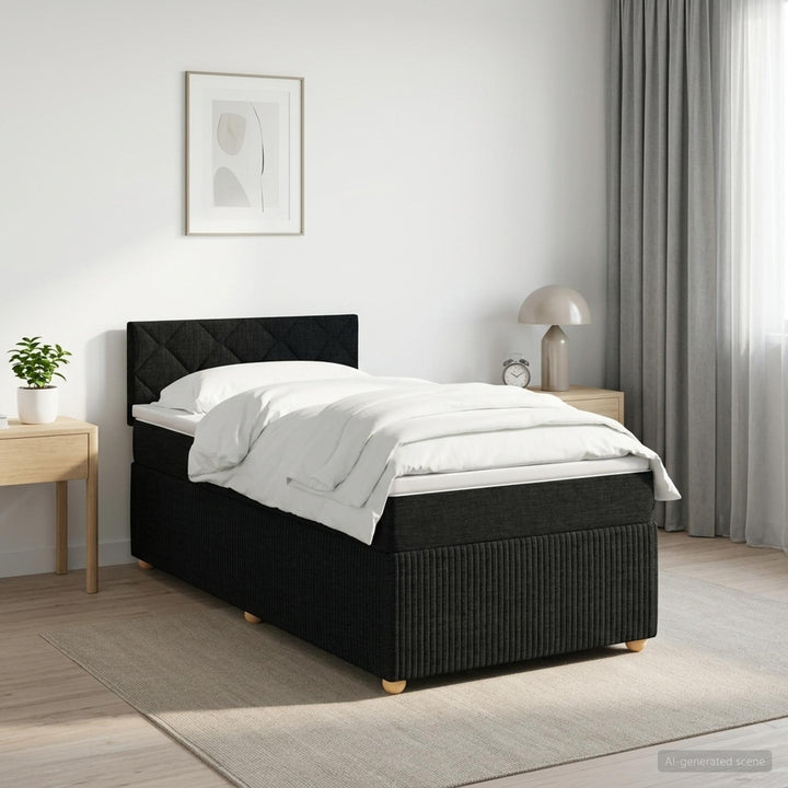 Boxmadras med topmadras med hovedgærde Sort 80 x 200 cm Stof