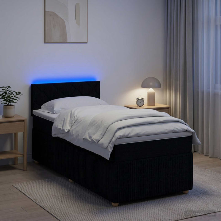 Boxmadras med topmadras med hovedgærde Sort 100 x 200 cm Stof