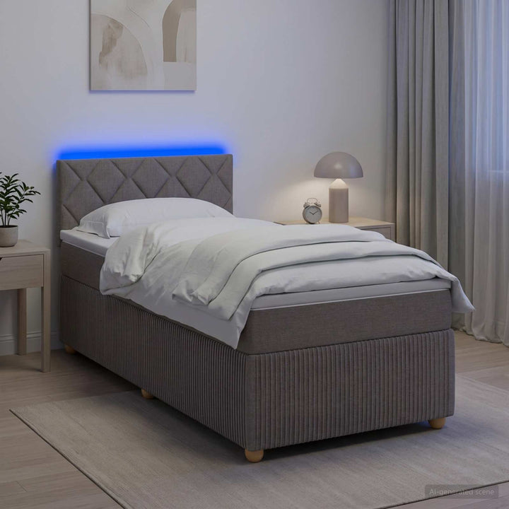 Boxmadras med topmadras med hovedgærde Gråbrun 90 x 190 cm Stof