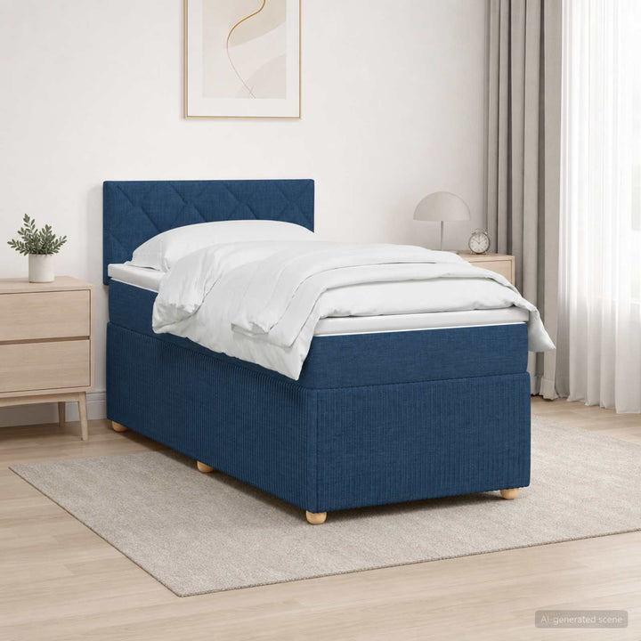 Boxmadras med topmadras med hovedgærde Blå 100 x 200 cm Stof