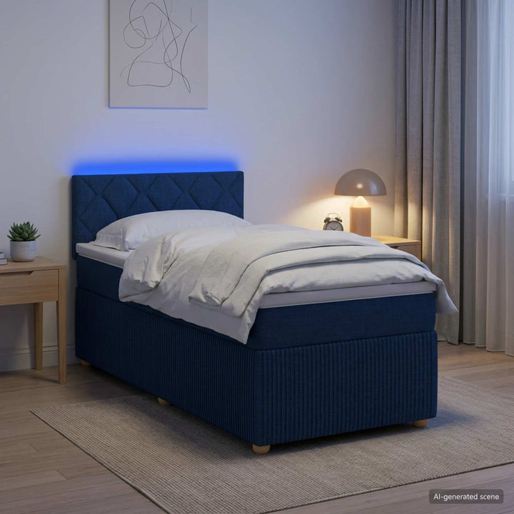 Boxmadras med topmadras med hovedgærde Blå 80 x 200 cm Stof