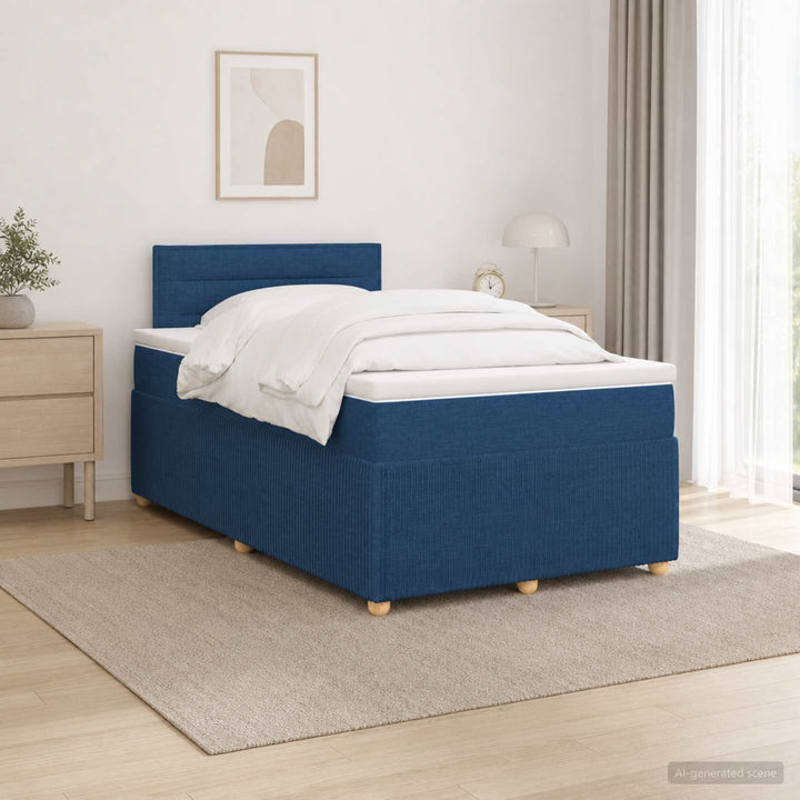 Boxmadras med topmadras med hovedgærde Blå 120 x 190 cm Stof