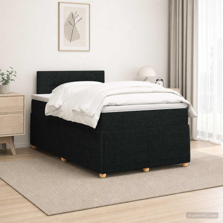 Boxmadras med topmadras med hovedgærde Sort 120 x 200 cm Stof