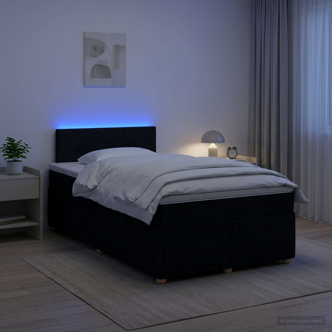 Boxmadras med topmadras med hovedgærde Sort 120 x 200 cm Stof