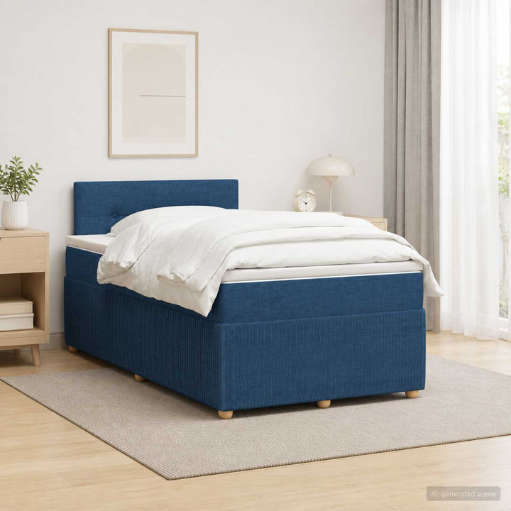 Boxmadras med topmadras med hovedgærde Blå 120 x 190 cm Stof