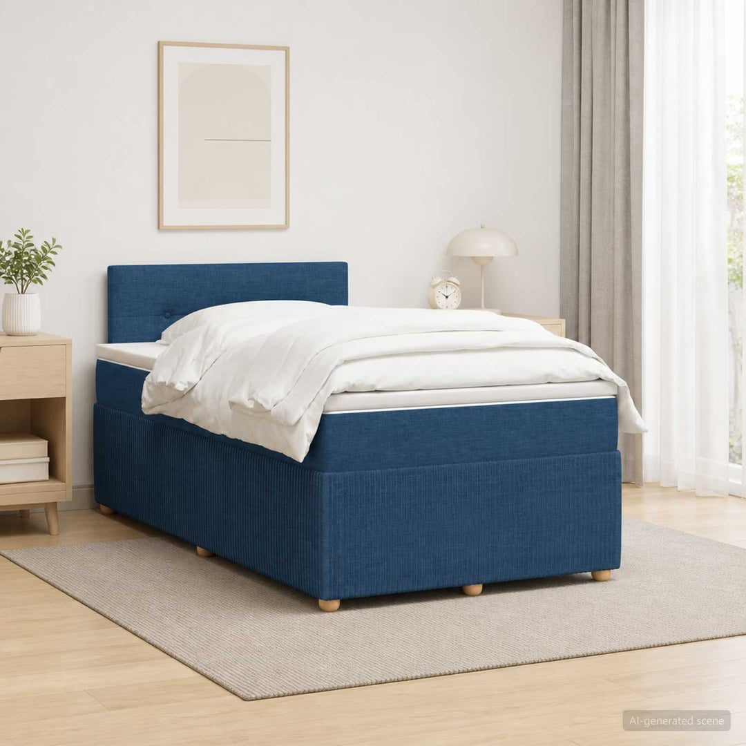 Boxmadras med topmadras med hovedgærde Blå 120 x 190 cm Stof