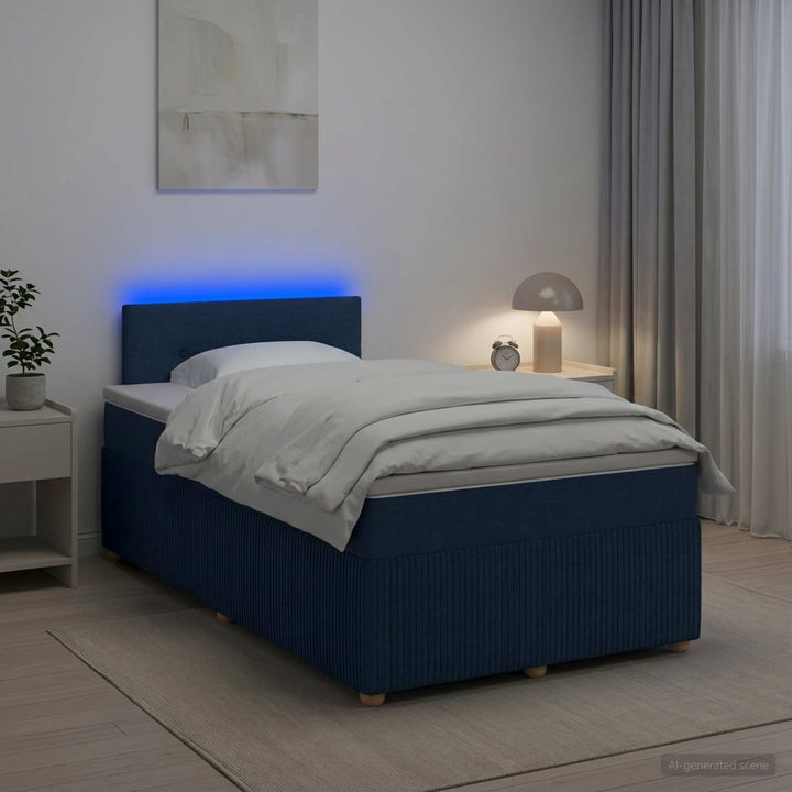 Boxmadras med topmadras med hovedgærde Blå 120 x 190 cm Stof