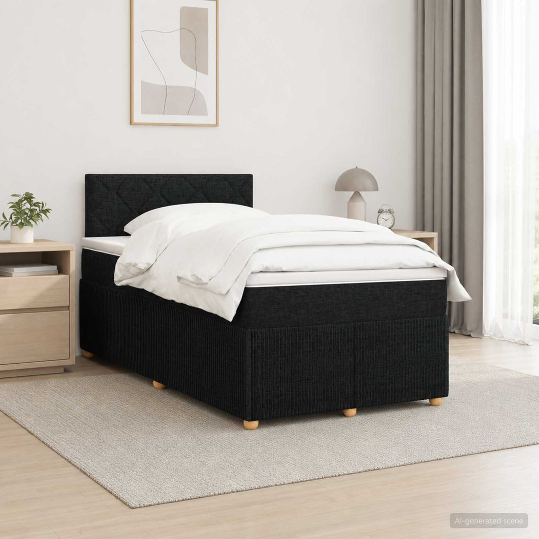 Boxmadras med topmadras med hovedgærde Sort 120 x 190 cm Stof
