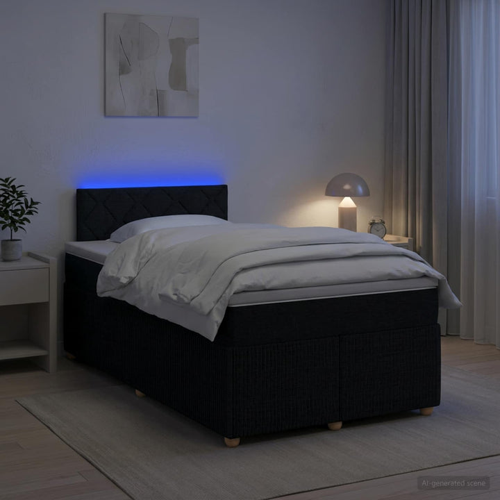 Boxmadras med topmadras med hovedgærde Sort 120 x 190 cm Stof