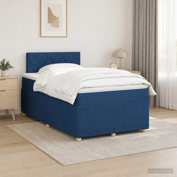 Boxmadras med topmadras med hovedgærde Blå 120 x 190 cm Stof