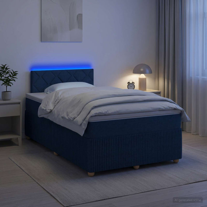 Boxmadras med topmadras med hovedgærde Blå 120 x 190 cm Stof
