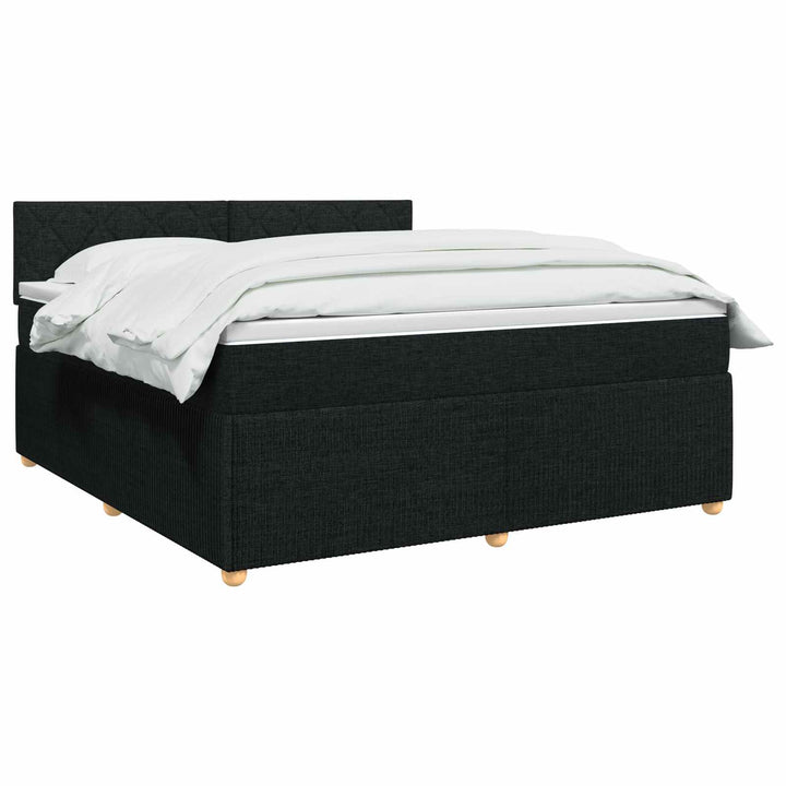 Boxmadras med topmadras med hovedgærde Sort 140 x 190 cm Stof
