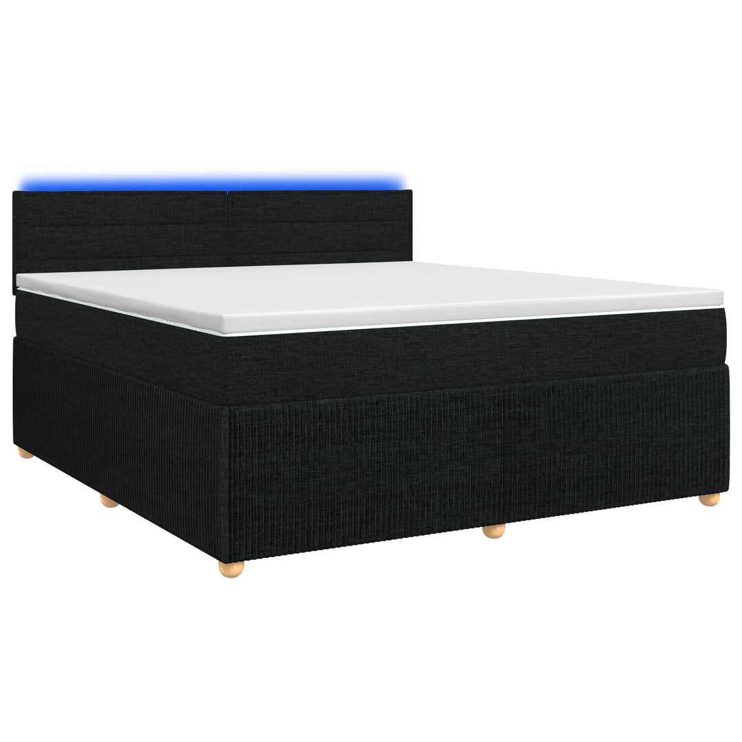 Boxmadras med topmadras med hovedgærde Sort 140 x 200 cm Stof