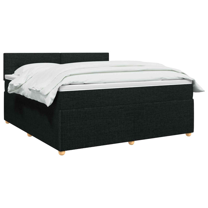 Boxmadras med topmadras med hovedgærde Sort 140 x 200 cm Stof