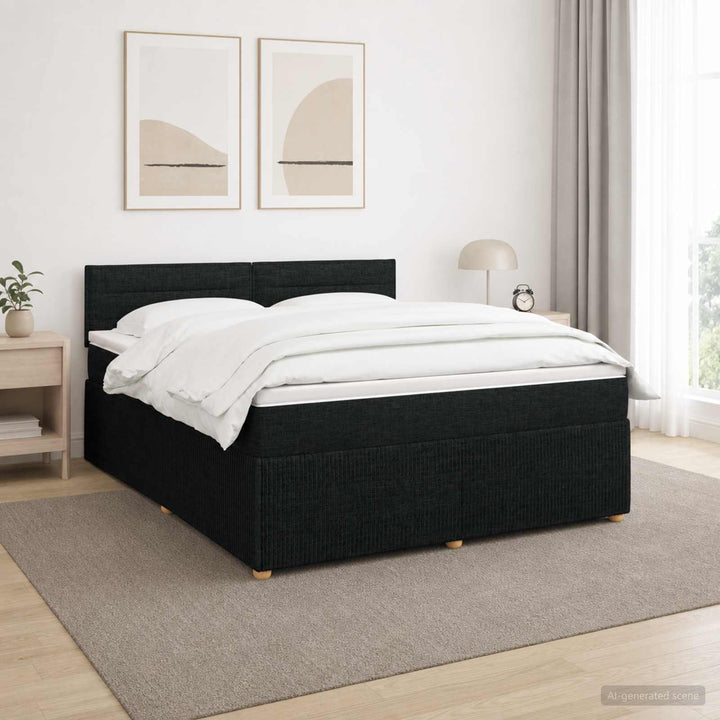 Boxmadras med topmadras med hovedgærde Sort 180 x 200 cm Stof