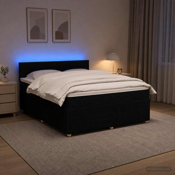 Boxmadras med topmadras med hovedgærde Sort 140 x 190 cm Stof