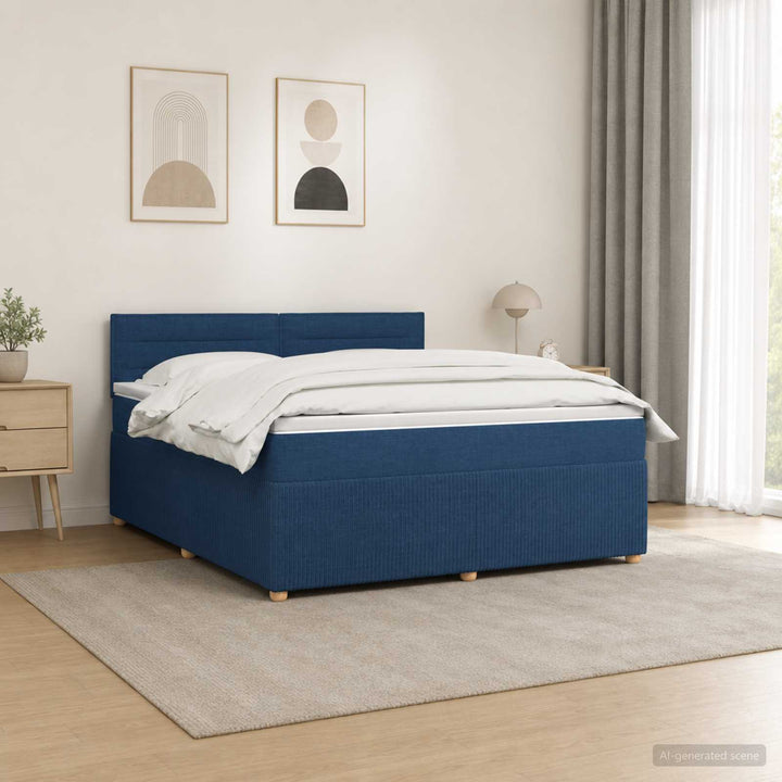 Boxmadras med topmadras med hovedgærde Blå 140 x 190 cm Stof