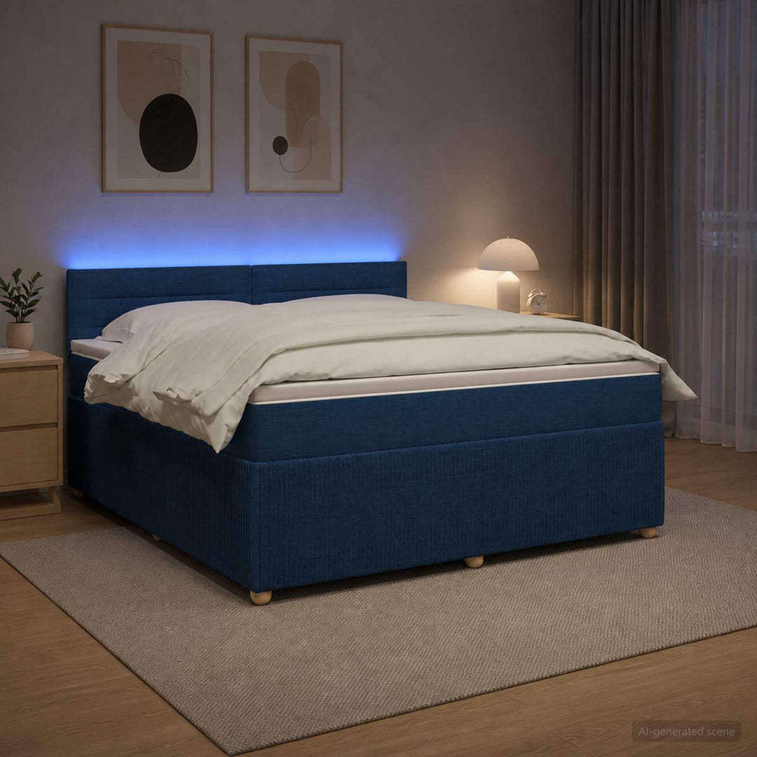 Boxmadras med topmadras med hovedgærde Blå 140 x 190 cm Stof