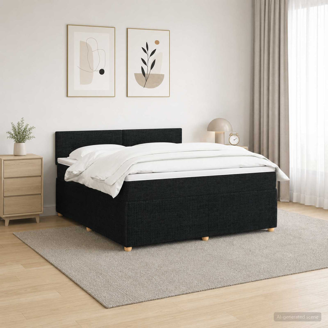 Boxmadras med topmadras med hovedgærde Sort 140 x 190 cm Stof