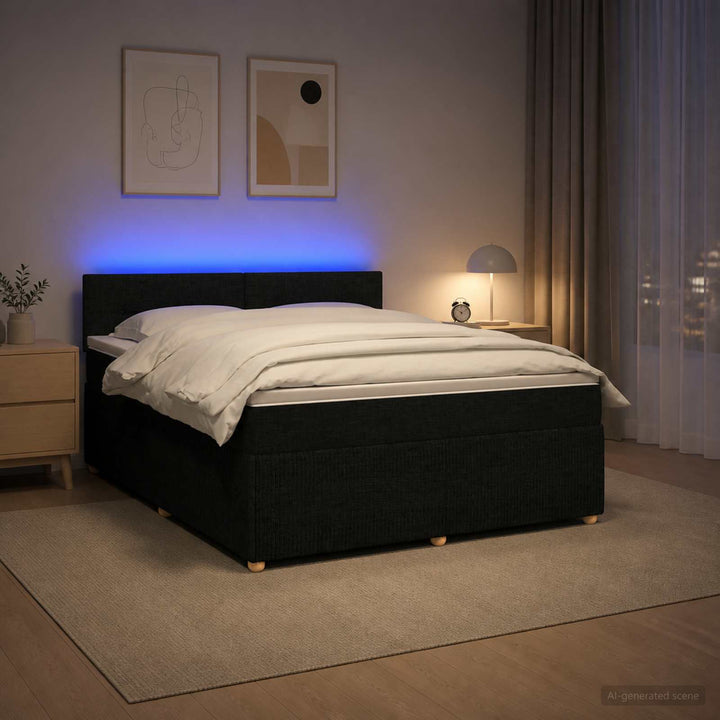Boxmadras med topmadras med hovedgærde Sort 180 x 200 cm Stof