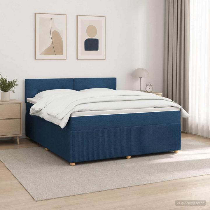 Boxmadras med topmadras med hovedgærde Blå 140 x 190 cm Stof