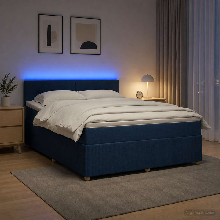 Boxmadras med topmadras med hovedgærde Blå 140 x 190 cm Stof