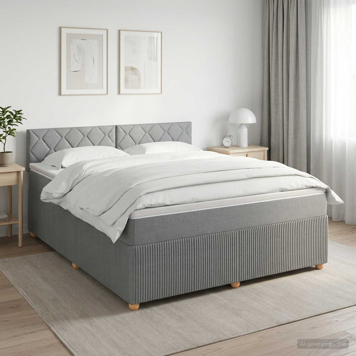 Boxmadras med topmadras Lysegrå 180 x 200 cm Stof