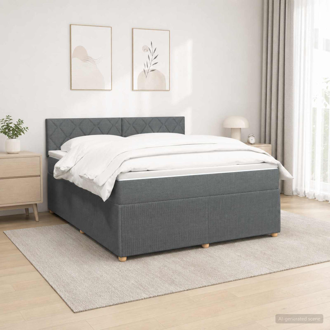 Boxmadras med topmadras Mørkegrå 160 x 200 cm Stof