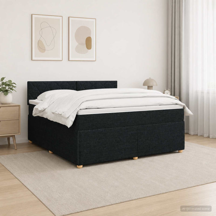 Boxmadras med topmadras med hovedgærde Sort 180 x 200 cm Stof
