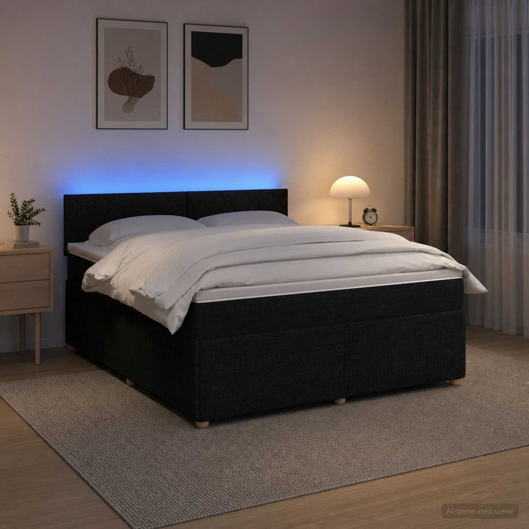 Boxmadras med topmadras med hovedgærde Sort 140 x 190 cm Stof