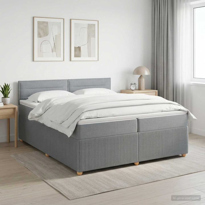 Boxmadras med topmadras Lysegrå 200 x 200 cm Stof