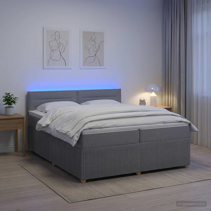 Boxmadras med topmadras Lysegrå 200 x 200 cm Stof