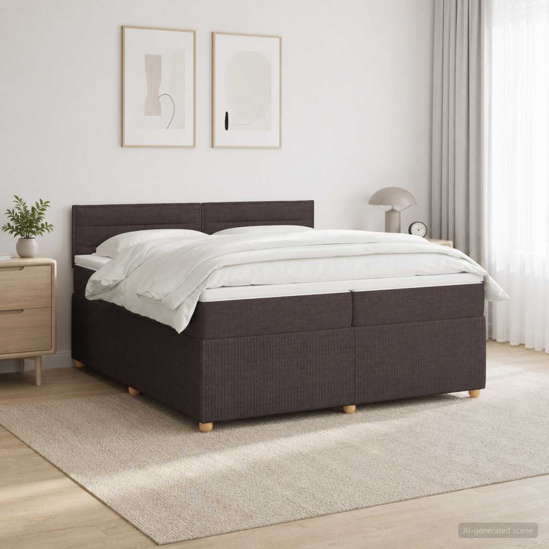 Boxmadras med topmadras Mørk Brun 200 x 200 cm Stof
