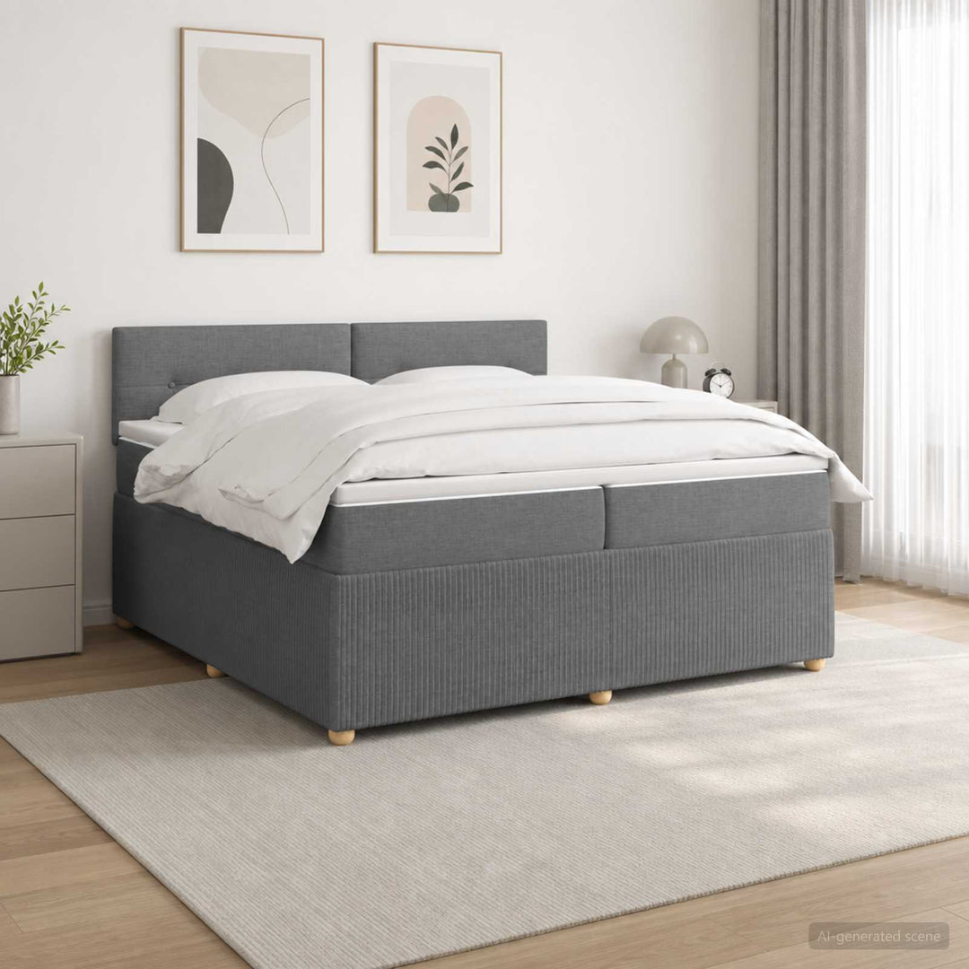 Boxmadras med topmadras Mørkegrå 200 x 200 cm Stof