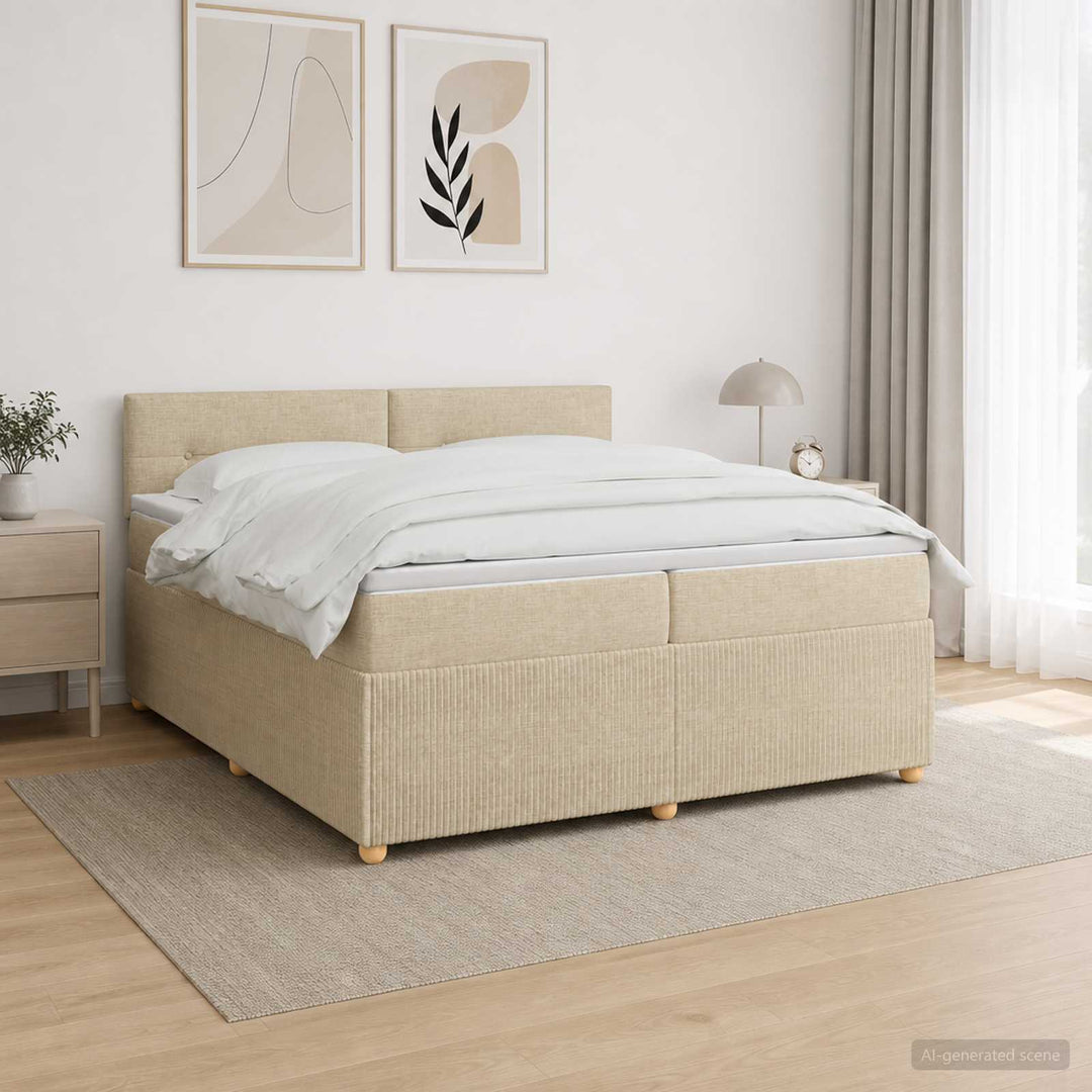 Boxmadras med topmadras Cremefarvet 200 x 200 cm Stof