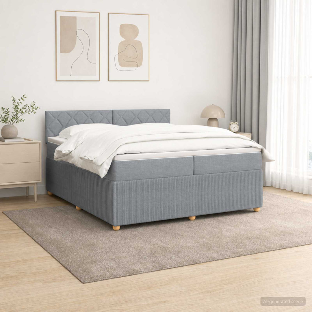 Boxmadras med topmadras Lysegrå 200 x 200 cm Stof
