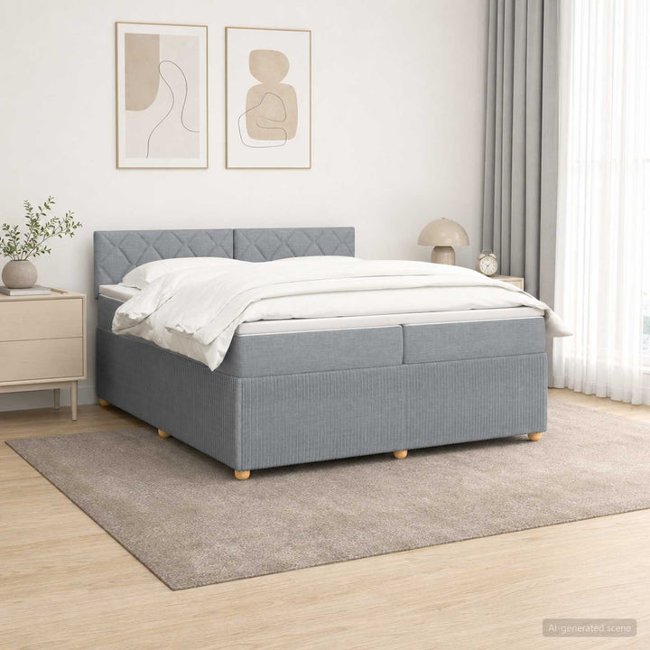 Boxmadras med topmadras Lysegrå 200 x 200 cm Stof