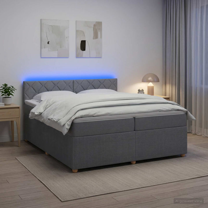 Boxmadras med topmadras Lysegrå 200 x 200 cm Stof